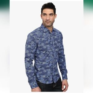 Hugo Boss Orange Label Men's Blue Camo Patterned Shirt